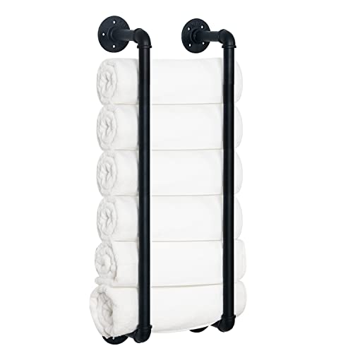 HouseAid Industrial Pipe Towel Rack, Farmhouse Bathroom Towel Storage Holder, Vintage Style Towel Organization, Wall Mounted, Matte Black - size: 28 Inch (Black)