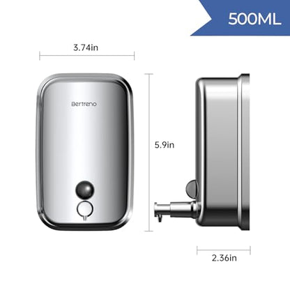 Commercial Soap Dispenser Wall Mount Stainless Steel Soap Dispensers Liquid Manual Anti-Leak Pump Hand Soap Dispenser for Bathroom Kitchen Silver (17 fl.oz./500ml) - color: Silver, size: 500ml