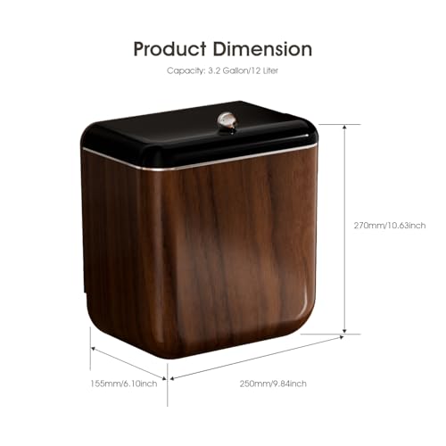Large 3.2 Gallon Compost Bin, Under Sink Trash Can with Lid, Hanging Waste Cabinet for Office Kitchen Cupboard Bathroom Bedroom, Walnut Color - color: Walnut Color
