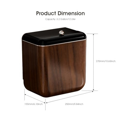 Large 3.2 Gallon Compost Bin, Under Sink Trash Can with Lid, Hanging Waste Cabinet for Office Kitchen Cupboard Bathroom Bedroom, Walnut Color - color: Walnut Color