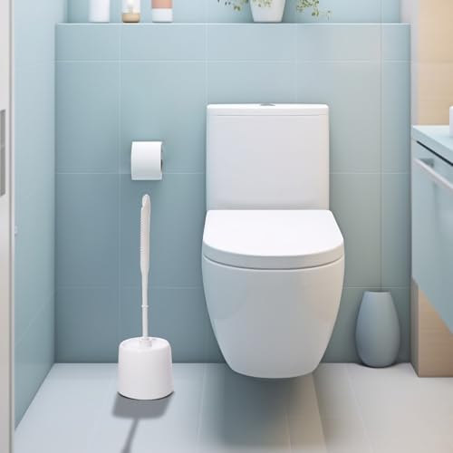 14 Sets Toilet Brush and Holder Set 14.57 Height Bathroom Cleaning Brush with Caddy, Toilet Bowl Scrubber for Deep Cleaning(White)
