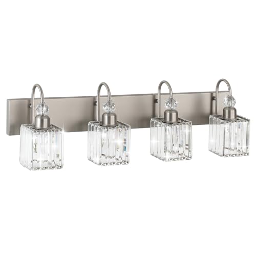 Ralbay Crystal Brushed Nickel Vanity Light for Bathroom 4-Light Modern Bathroom Light Fixtures - color: Square-Brushed Nickel, size: 4-light