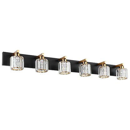 Aipsun Bathroom Light Fixtures Crystal Vanity Light Black and Gold 6 Lights Vanity Lighting Fixtures (Exclude Bulb) - color: Black Gold (Round), size: 49 inch