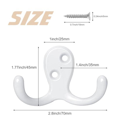 Homanu 10 Pack Coat Hooks, Heavy Duty Double Prong Coat Hooks Wall Mounted with 20 Screws, No Rust White Metal Wall Hooks for Hanging Towel, Coat, Bag, Hat, Cup, Key - color: 10 Pcs White