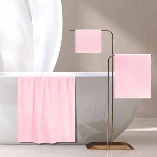 MyOwn Ultra Soft 3 Pack Cotton Towel Set, Contains a Bath Towels 28x55 inch, a Hand Towels 16x24 inch & a Wash Coths 12x12 inch, Ideal Everyday use, Compact & Lightweight - Pink - color: Pink, size: 3 Pack Set