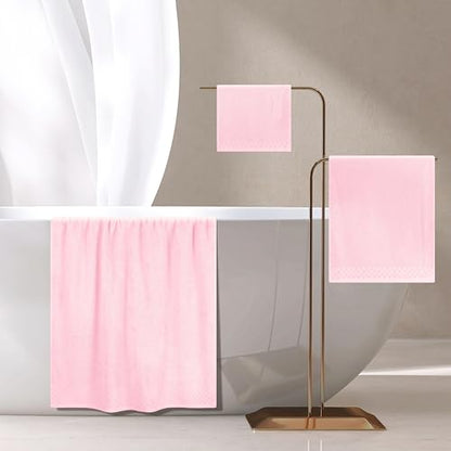 MyOwn Ultra Soft 3 Pack Cotton Towel Set, Contains a Bath Towels 28x55 inch, a Hand Towels 16x24 inch & a Wash Coths 12x12 inch, Ideal Everyday use, Compact & Lightweight - Pink - color: Pink, size: 3 Pack Set