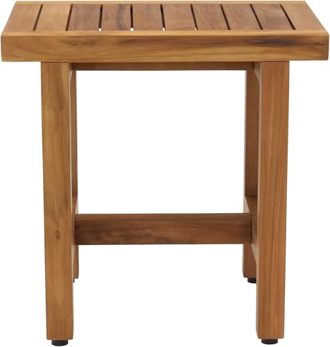 Patented 18" Spa Lotus Teak Shower Bench - A. Bench | Durable, Water-Resistant Teak, Shower Chair & Shaving Foot Rest, Indoor/Outdoor Use - size: A. Bench