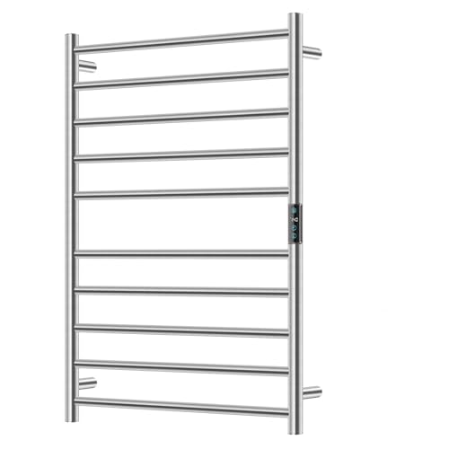 Towel Warmers for Bathroom, 10 Bar Large Heated Towel Rack, Brushed Nickel | Smart LED Control Time & Temp, IPX4 Waterproof Stainless Steel, Plug-in, Fast Heating Large Capacity for Bathroom Spa Gym