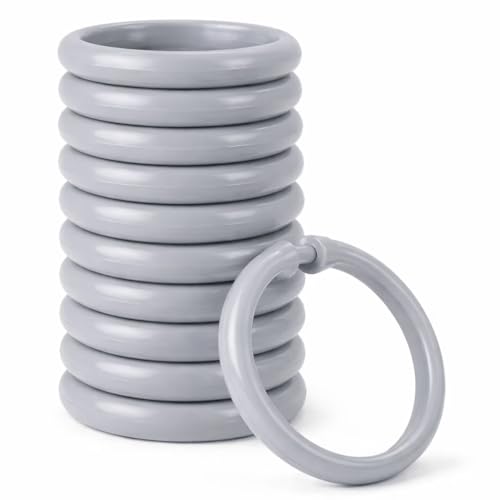 12 Piece Plastic Basic Locking Round Hook Easy Gliding Shower Curtain Rings Fits All Standard Size Shower Rods (Grey) - color: Grey