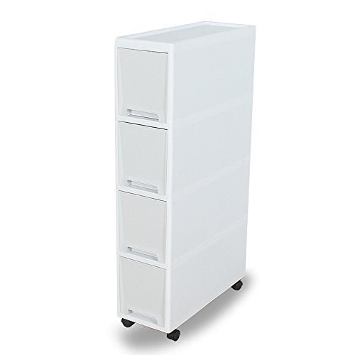 Narrow Slim Rolling Storage Cart and Organizer, 7.1 inches Kitchen Storage Cabinet Beside Fridge Small Plastic Rolling Shelf with Drawers for Bathroom