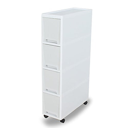 Narrow Slim Rolling Storage Cart and Organizer, 7.1 inches Kitchen Storage Cabinet Beside Fridge Small Plastic Rolling Shelf with Drawers for Bathroom