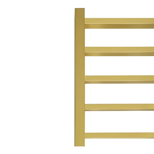 Luxury Heated Towel Rack Wall Mounted Towel Warmers, 5 Bars Towel Warmer Rack for Bathroom with Timer & Temperature Multi-Level Adjustable, Hardwired and Plug-in Compatible (Brushed Gold)