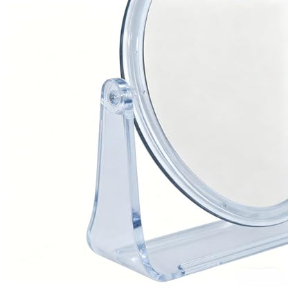 1x/1x Double-Sided Makeup Mirror, Clear Acrylic Desktop Mirror, 360-Degree Rotating Portable Desktop Mirror, Ideal for Makeup Application, Shaving, and Daily Skincare (Clear, Oval)