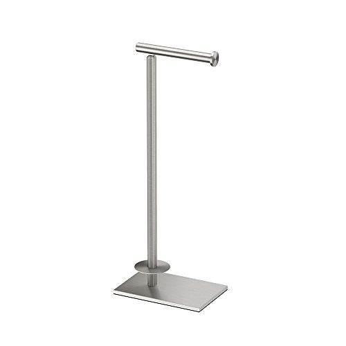 Gatco 1443SN Modern Square Base Toilet Paper Holder Stand with Storage, Satin Nickel, 21.13"H - color: Satin Nickel