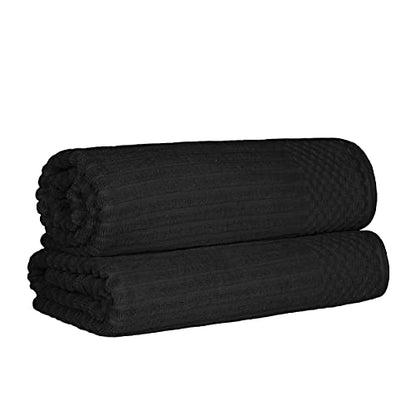 Superior Cotton 2-Piece Solid and Ribbed Bath Sheet Set, Bath Sheets- 34" x 68", Black - color: Black, size: Bath Sheet 2-Pack