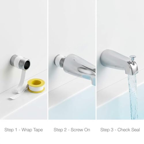 QWORK Metal Tub Spout with Diverter – Fits 1/2" & 3/4" Pipes, Chrome Finish for Tubs, Showers & Bathrooms