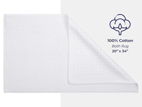 American Soft Linen Bath Rug, 20 in 34 in 100% Cotton Bath Mats Rugs for Bathroom, Slip Reducer Washable Shaggy Form Area Rugs, White Bath Rug - color: Bright White, style: 20x34" Cotton Bath Mat