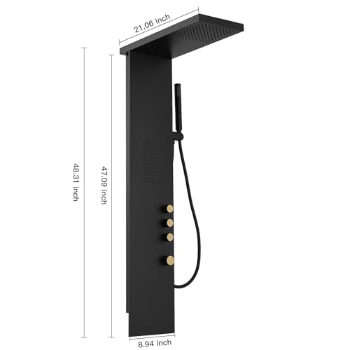 3 in 1 Shower Panel Tower System with Rainfall Shower Head, Handheld Shower Wand and Body Spray Stainless Steel Shower Tower Multi-Function Shower Panels for Bathroom, Black - color: Black, style: 3 IN 1 Shower Panel