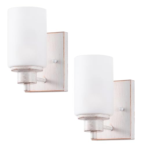 2 Pack Bath Vanity Light Fixture, Modern Indoor Wall Scone Lighting with Opal White Glass Shade, White Gold Wall Lamps - color: White Gold, size: 2 Pack