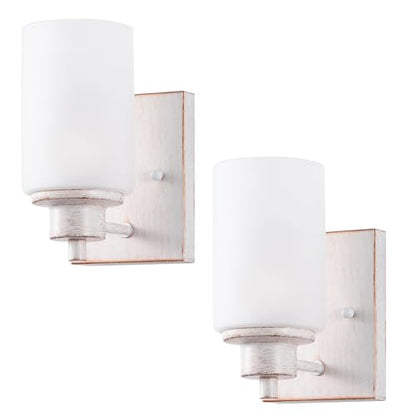 2 Pack Bath Vanity Light Fixture, Modern Indoor Wall Scone Lighting with Opal White Glass Shade, White Gold Wall Lamps - color: White Gold, size: 2 Pack
