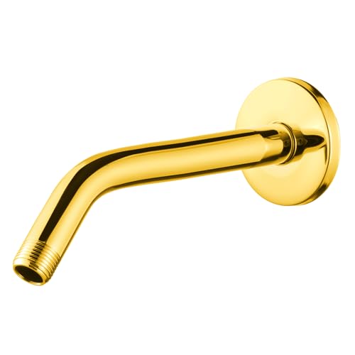OFFO Shower Arm with Flange, 10 in Bright Gold Wall Mount Replacement Angle Shower Head Arm Wall-Mounted For Fixed Shower Head & Handheld Showerhead - color: Bright Gold, style: 10 in