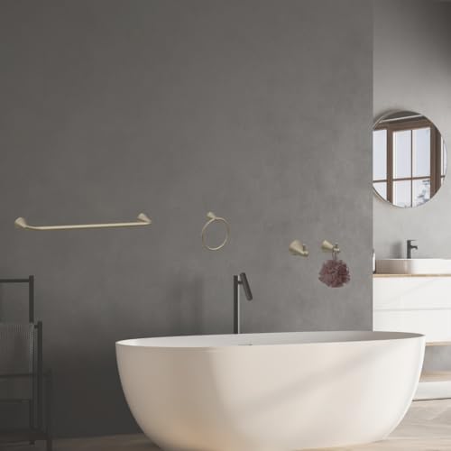 PIERCETON Collection, 5-Piece Bathroom Hardware Accessories Set, Towel Ring, Adjustable Expandable Towel Bar, Two Towel and Robe Hook, Toilet Paper Holder, Wall Mounted, Satin Nickel - color: Satin Nickel