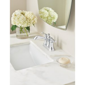 Moen Dartmoor Brushed Nickel Traditional Two Handle Centerset Bathroom Sink Faucet, 6802BN - color: Brushed Nickel