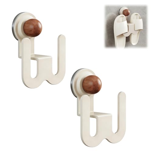 2‑Pack Suction‑Cup Slipper Rack, No‑Drill Wall Mount | Water‑resistant carbon‑steel build. Tool‑free mount for slippers,towels & small accessories in bathroom,kitchen and entryway - color: White