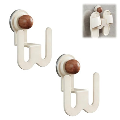 2‑Pack Suction‑Cup Slipper Rack, No‑Drill Wall Mount | Water‑resistant carbon‑steel build. Tool‑free mount for slippers,towels & small accessories in bathroom,kitchen and entryway - color: White