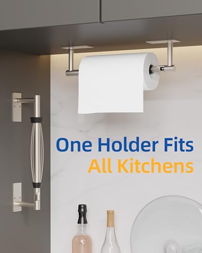 RUACQ Paper Towel Holder Under Cabinet, One Hand Tearing Paper Towel Holder with Damping Effect, Wall Mount & Adhesive Stainless Steel Paper Roll Holder for Kitchen Bathroom (Sliver) - color: Sliver, size: One Hand Tear - Rectangle