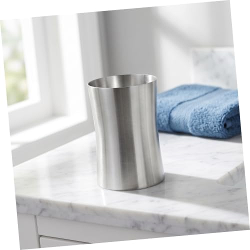 Healifty Portable Stainless Steel Mouthwash Cup with Waist Design Smooth Polished Surface Lightweight Travel Toothbrush Holder and Water Rinse Cup for Bathroom and Camping Use