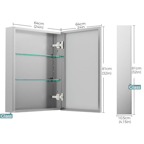 24 x 32 Inch Bathroom Medicine Cabinet with Mirror, Medicine Cabinet Mirror, Bathroom Mirror with Storage with 2 Adjustable Shelves, Assembly Required, Support Recessed or Surface Mount - size: 24 x 32