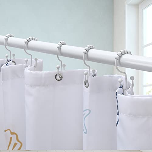 Shower Curtain Hooks, Goowin Shower Curtain Rings, Stainless Steel Shower Curtain Hooks Rust Proof Free Sliding Double Shower Hooks for Curtain, Shower Curtains & Liners (White) - color: White