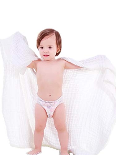 Baby Muslin Bath Towel 3Pack 40"x40", 6-Layer Cotton for Newborn - color: White & Pink