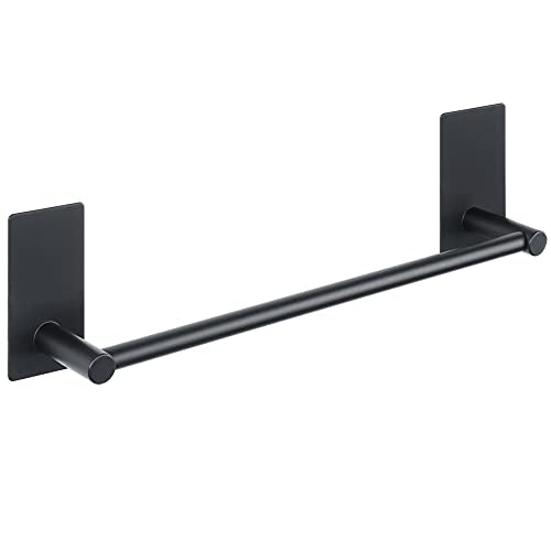 Alise 12'' Adhesive Towel Bar Towel Racks for Bathroom Wall Mounted,Black | SUS304 Stainless Steel Bathroom Towel Holder,Self Adhesive Towel Hanger for Bathroom,No Drilling - color: Black, size: 12 Inch