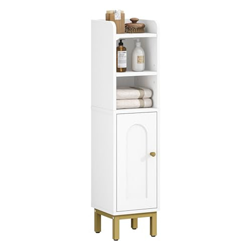 Hzuaneri Bathroom Storage Cabinet, Small Corner Floor Cabinet | Narrow Toilet Paper Holder, Bathroom Organizer with Adjustable Shelf, 2 Doors, for Small Spaces, White BC08203X - color: White, size: 7.9"D x 7.9"W x 32.7"H