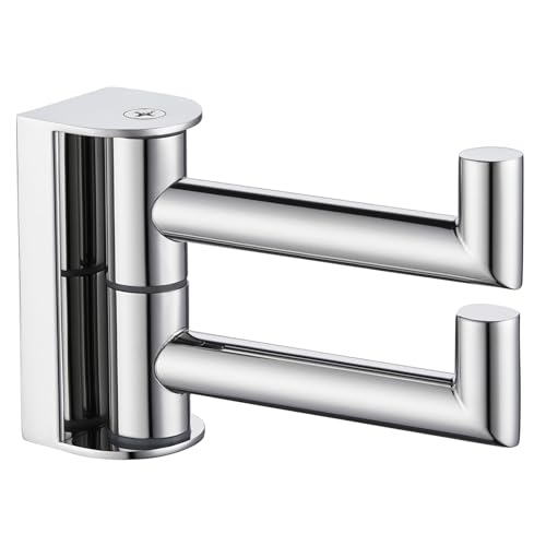 Angle Simple Swivel Robe Hook, Bathroom Towel Double Hook, Polished Chrome | SUS304 Stainless Steel, 2 Arms Hand Towel Holder for Kitchen Closet Entryway, Fold Flat when Not in Use, Screws Mounted - color: Polished Chrome, size: 1 Pack