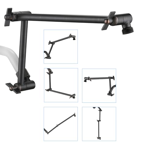 PDPBath Brass 16 Inch Shower Head Extension Arm, Upgrade Flexible Height & Angle Adjustable Shower Arm Extender with Lock Joints, for Fixed Shower Head & Handheld Shower Head, Oil Rubbed Bronze - color: Oil Rubbed Bronze, style: 6 Inch + 10 Inch