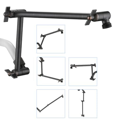 PDPBath Brass 16 Inch Shower Head Extension Arm, Upgrade Flexible Height & Angle Adjustable Shower Arm Extender with Lock Joints, for Fixed Shower Head & Handheld Shower Head, Oil Rubbed Bronze - color: Oil Rubbed Bronze, style: 6 Inch + 10 Inch