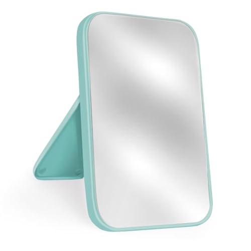 8-Inch Table Desk Vanity Makeup Mirror, Simple Portable Travel Mirror with Stand, Standing and Wall Hanging Dual-use, Blue - color: Blue