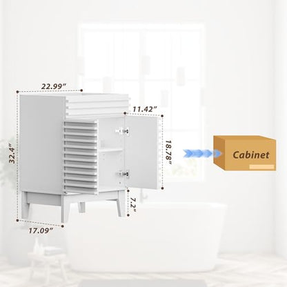 APRILSOUL 24" Bathroom Vanity, Mid-Century Bathroom Vanity Cabinet with 2 Soft Closing Doors, Freestanding Bathroom Cabinet, Particleboard Frame with Wood Grain Laminate, White(Sink Not Included) - color: White, size: 24 Inch