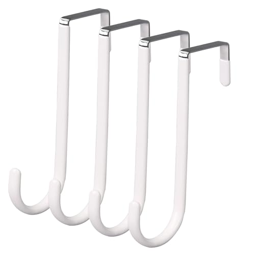 Over The Door Hooks, 4 Pack Hangers Hooks with Rubber Prevent Scratches Heavy Duty Organizer for Living Room, Bathroom, Bedroom, Kitchen Hanging Clothes, Towels, Hats, Coats