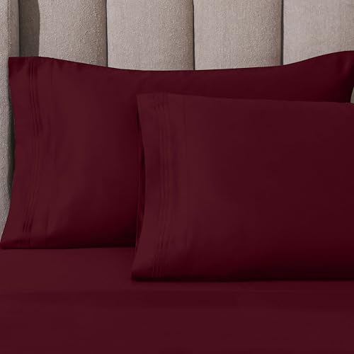 Superior Egyptian Cotton 4 Piece Sheet Set, Luxury 1000 Thread Count, Eco-Friendly, Sustainable Sheets, Ultra-Soft Basics, Solid, Deep Pocket Fitted Sheet, Flat Sheet, Pillowcases, Queen, Burgundy - color: Burgundy, size: Queen