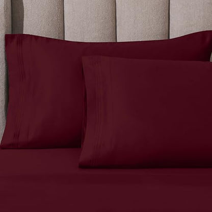 Superior Egyptian Cotton 4 Piece Sheet Set, Luxury 1000 Thread Count, Eco-Friendly, Sustainable Sheets, Ultra-Soft Basics, Solid, Deep Pocket Fitted Sheet, Flat Sheet, Pillowcases, Queen, Burgundy - color: Burgundy, size: Queen