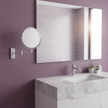 JERDON Wall-Mounted Makeup Mirror - 5X Magnification - Chrome - JP7506CF | 8" Round Frame, 13.5" Wall Extension Arm - color: Chrome, size: 5X Magnification