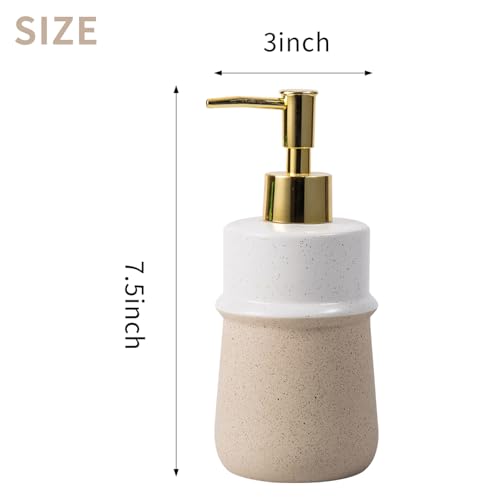 Beige Ceramic Soap Dispenser for Kitchen, Refillable Hand Dispenser Pump, 12Oz Lotion Dispenser Bathroom for Dish Soap, Hand soap. - color: Beige