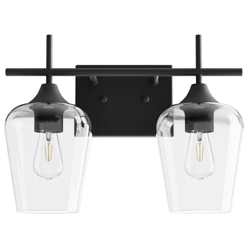 VONLUCE 2 Light Bathroom Vanity Light Fixture,Matte Black | Wine Glass Shades, E26 Sockets, Easy to install, Vanity Lights for Bathroom Bedroom Hallway Living Room - color: Black, size: 2-Light