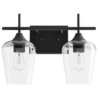 VONLUCE 2 Light Bathroom Vanity Light Fixture,Matte Black | Wine Glass Shades, E26 Sockets, Easy to install, Vanity Lights for Bathroom Bedroom Hallway Living Room - color: Black, size: 2-Light