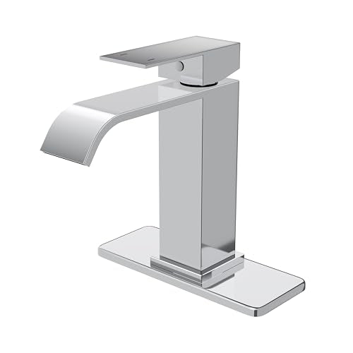Chrome Bathroom Faucets Evolvegoods Modern Waterfall Bathroom Faucet | Single Handle 1 or 3 Hole Bathroom Sink Faucet RV Mixer Tap Vanity Faucet with Deck Plate Pop-up Drain and Supply Lines - color: Chrome