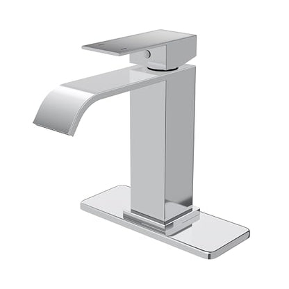 Chrome Bathroom Faucets Evolvegoods Modern Waterfall Bathroom Faucet | Single Handle 1 or 3 Hole Bathroom Sink Faucet RV Mixer Tap Vanity Faucet with Deck Plate Pop-up Drain and Supply Lines - color: Chrome